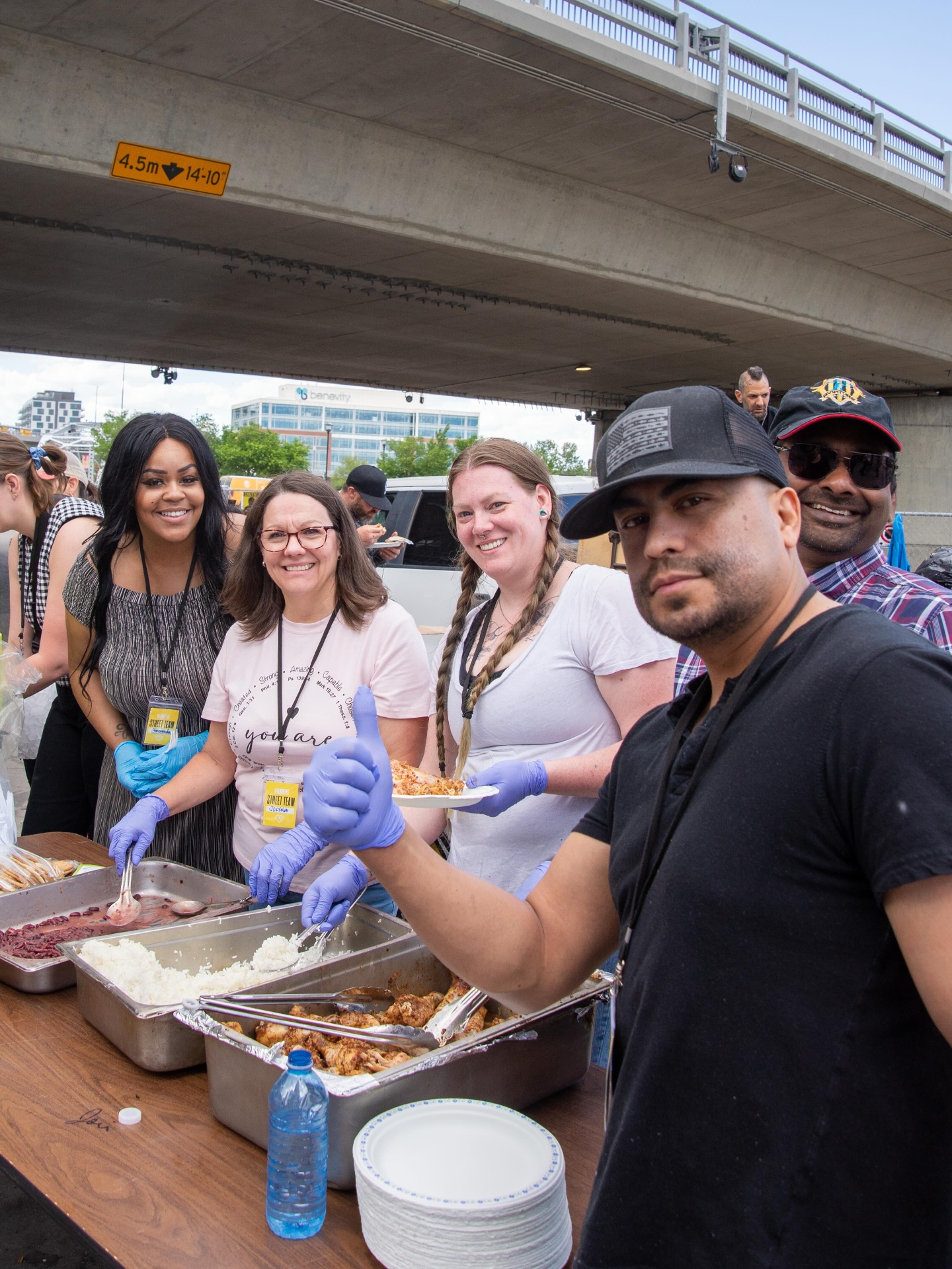 Serving meals under the bridge